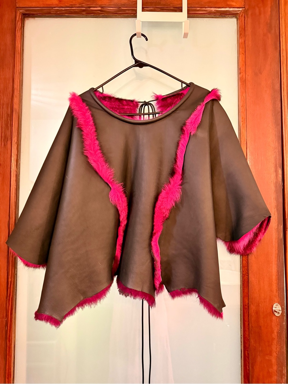 Shearling Cape with Fuchsia Trim - Picture 3 of 5